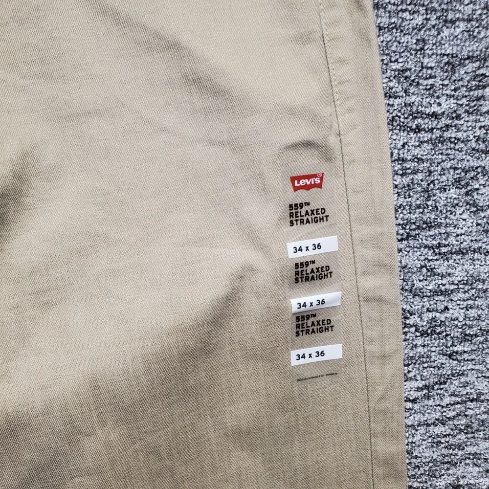 Levis 559 Relaxed Straight Jeans Mens 34x36 NWT Khaki Tan 100% Cotton Pants New